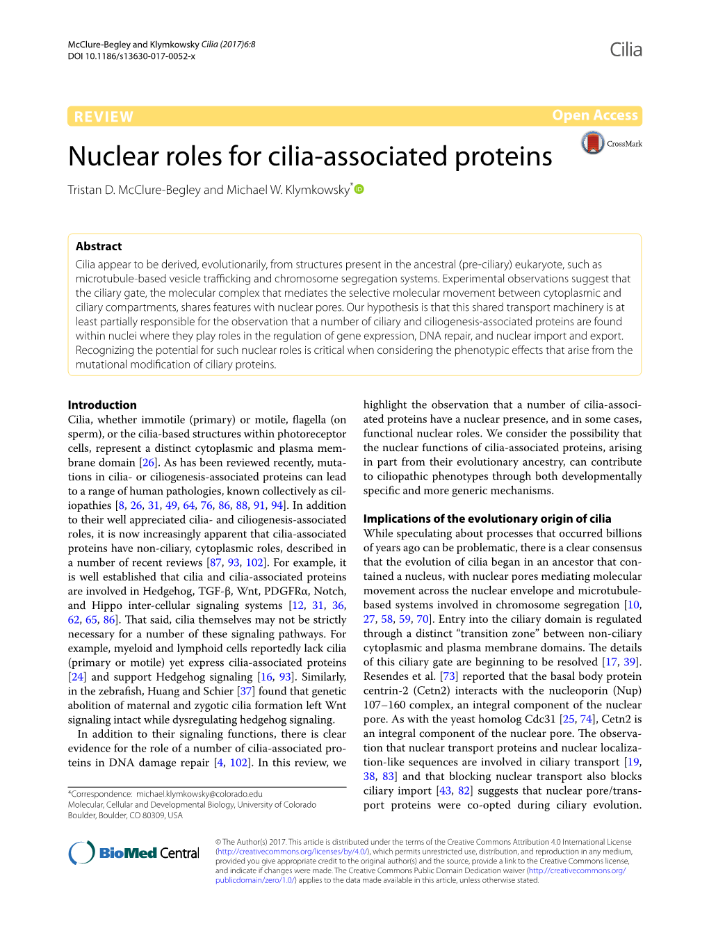 Nuclear Roles for Cilia-Associated Proteins