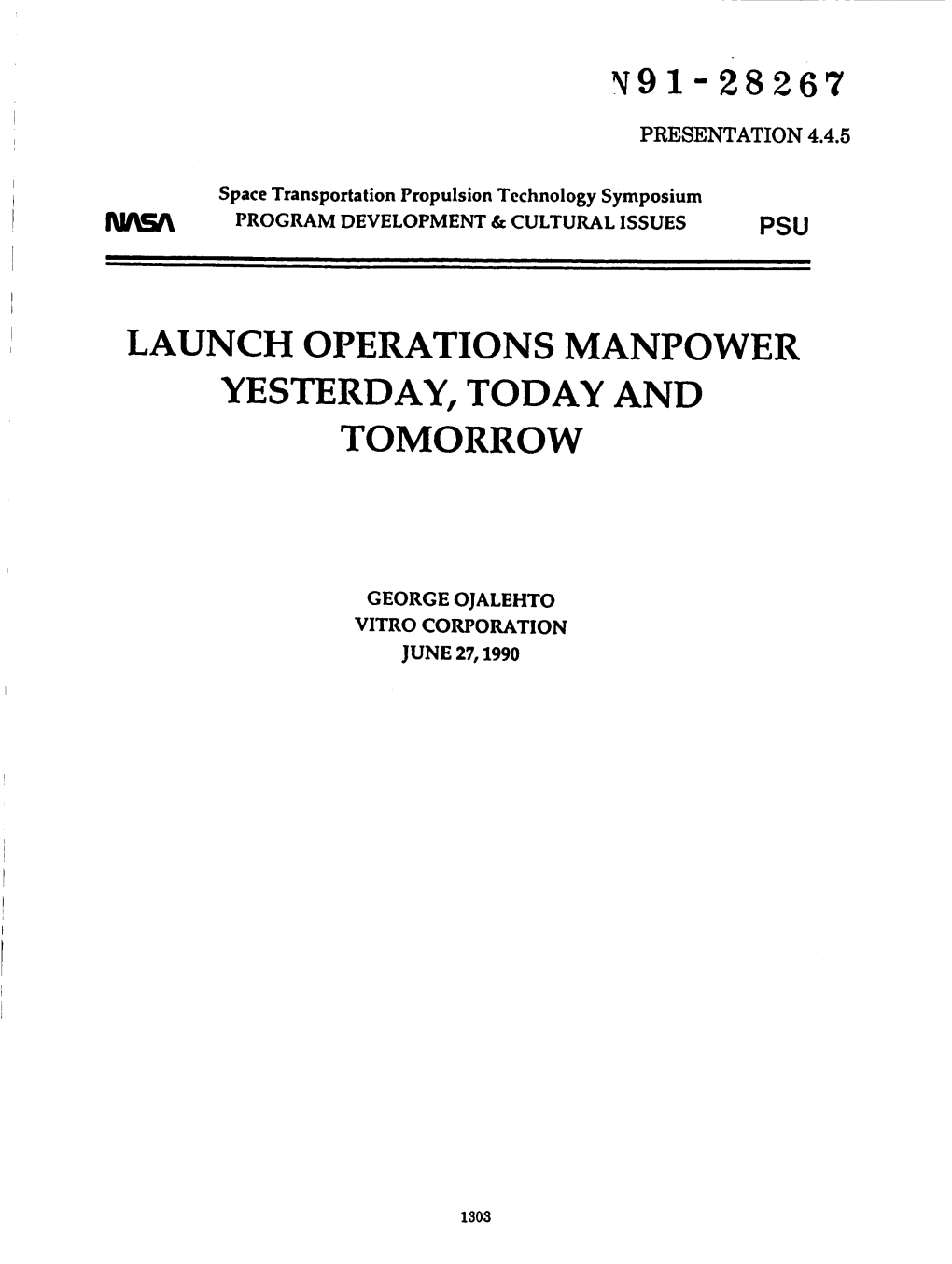 N91-28267 Launch Operations Manpower Yesterday, Today