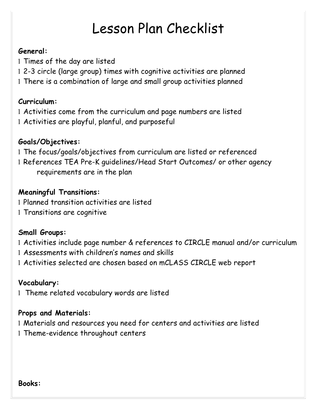 Lesson Plan Checklist