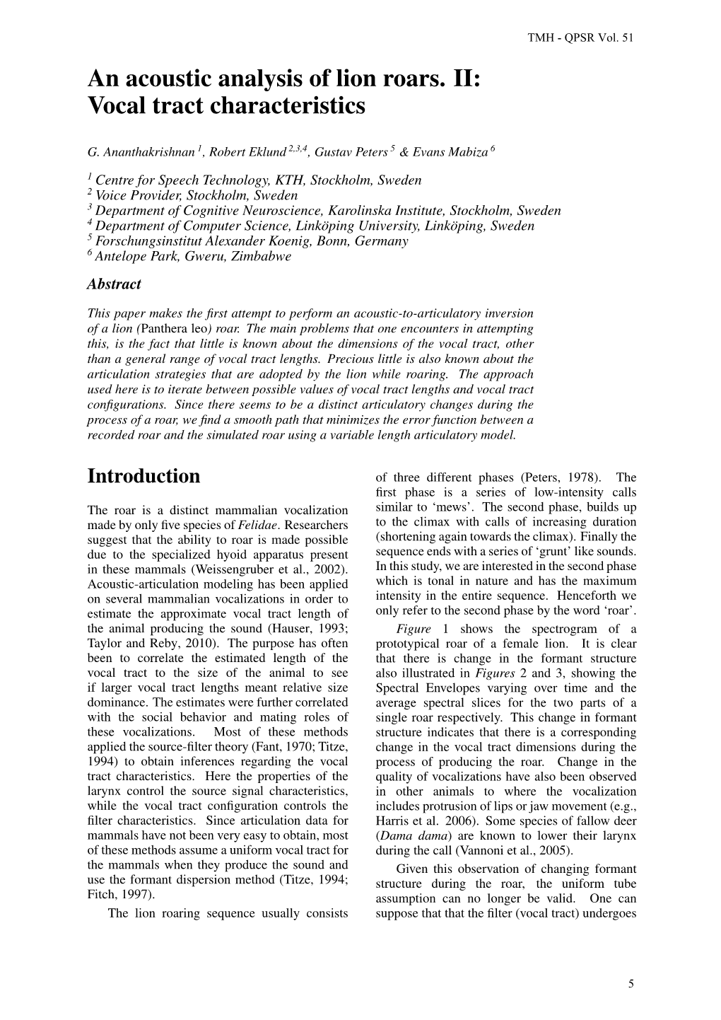 An Acoustic Analysis of Lion Roars. II: Vocal Tract Characteristics