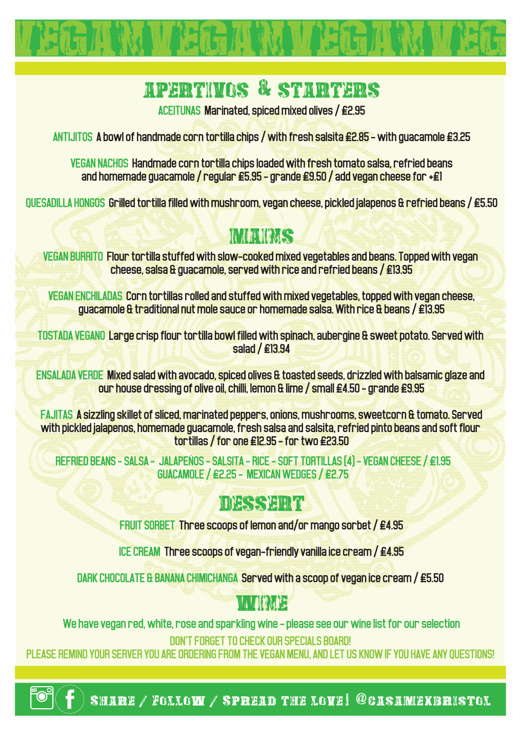 Vegan Menu, and Let Us Know If You Have Any Questions!