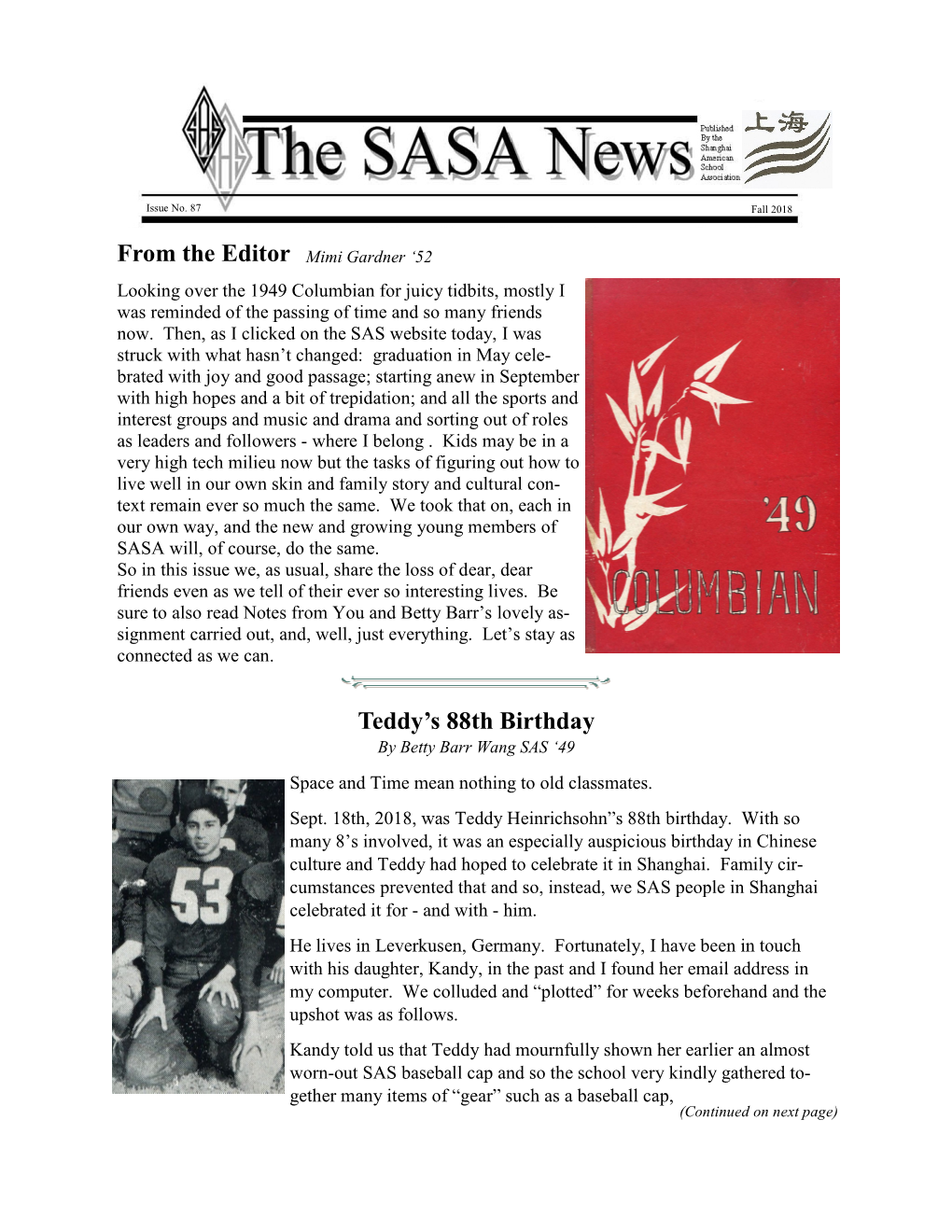 SASA Newsletter Fall 2018