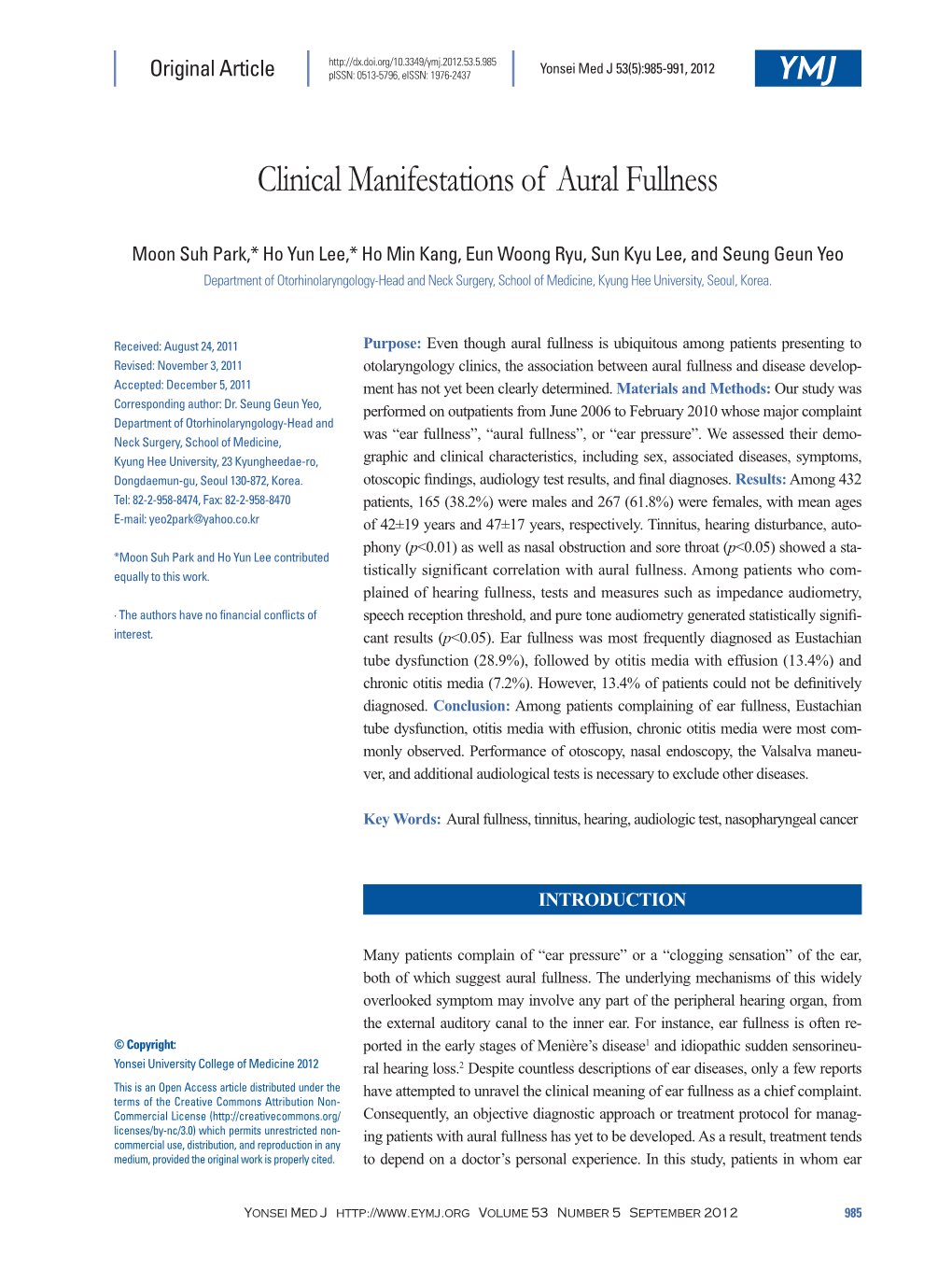 Clinical Manifestations of Aural Fullness