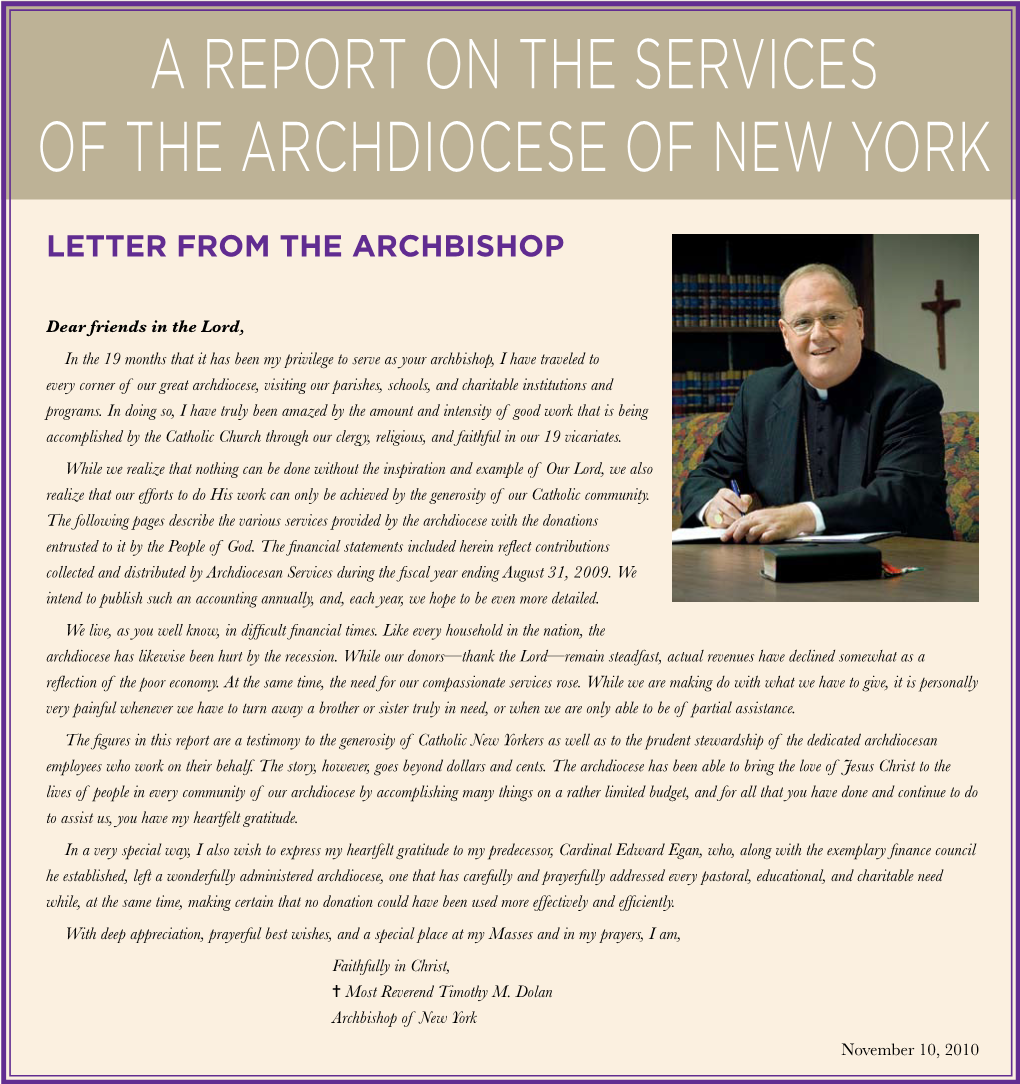 A Report on the Services of the Archdiocese of New York