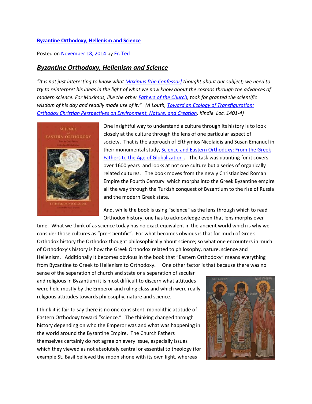 Byzantine Orthodoxy, Hellenism and Science (PDF)