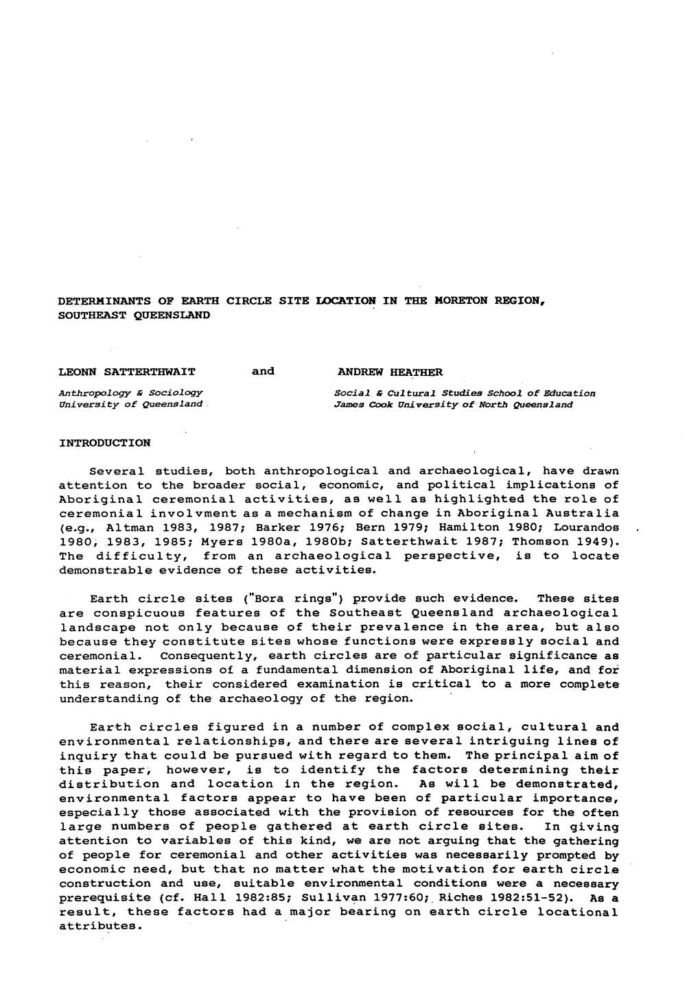 Determinants of Earth Circle Site Location in the Moreton Region