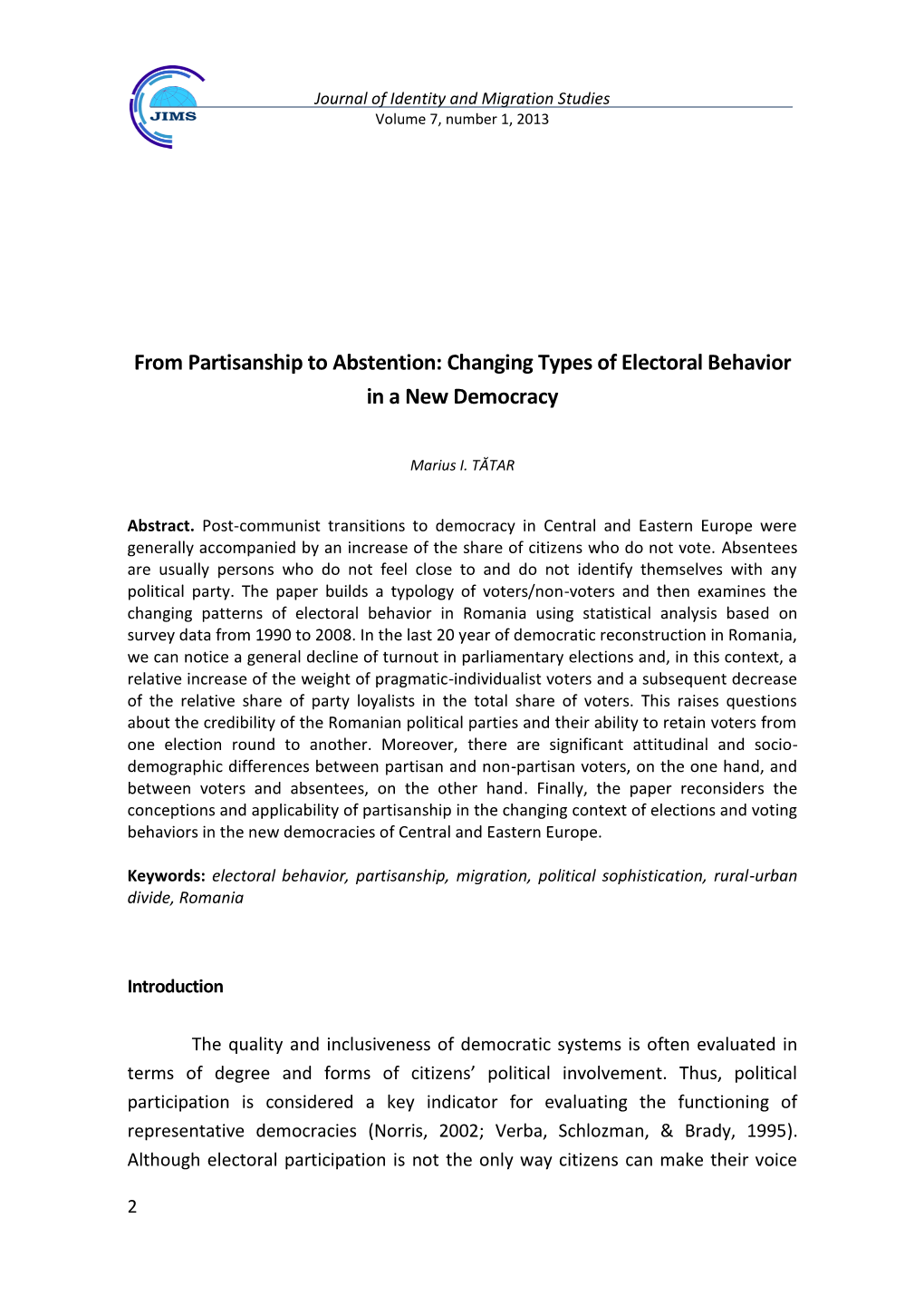 From Partisanship to Abstention: Changing Types of Electoral Behavior in a New Democracy