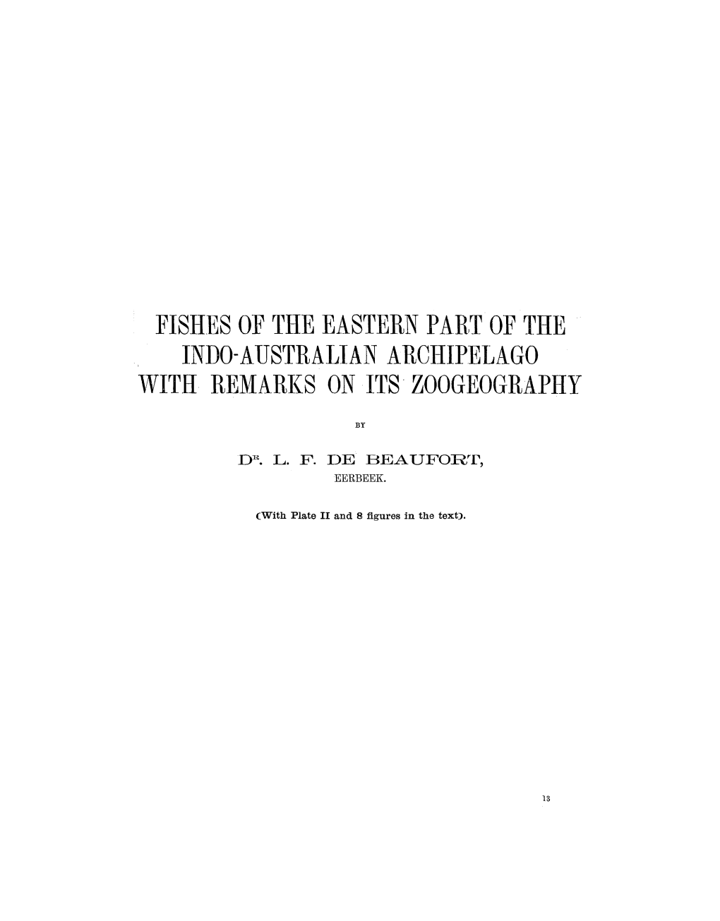 Fishes of the Eastern Part of the Indo-Australian Archipelago