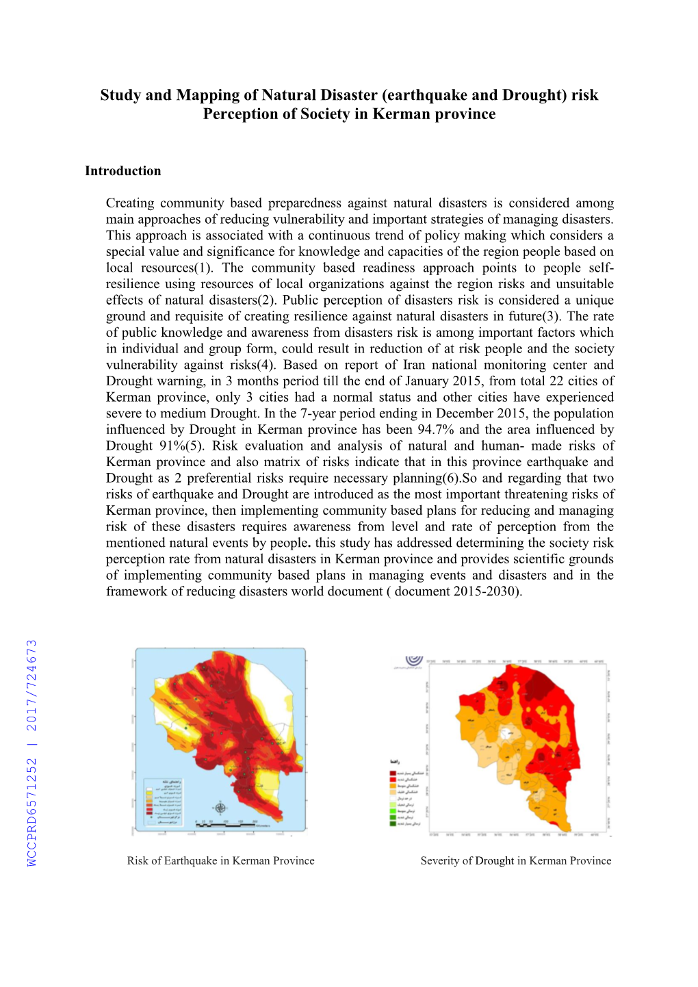 Earthquake and Drought) Risk Perception of Society in Kerman Province