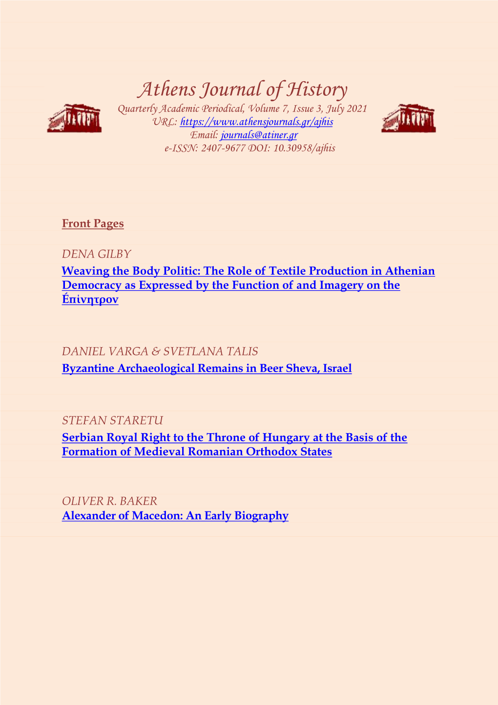Athens Journal of History