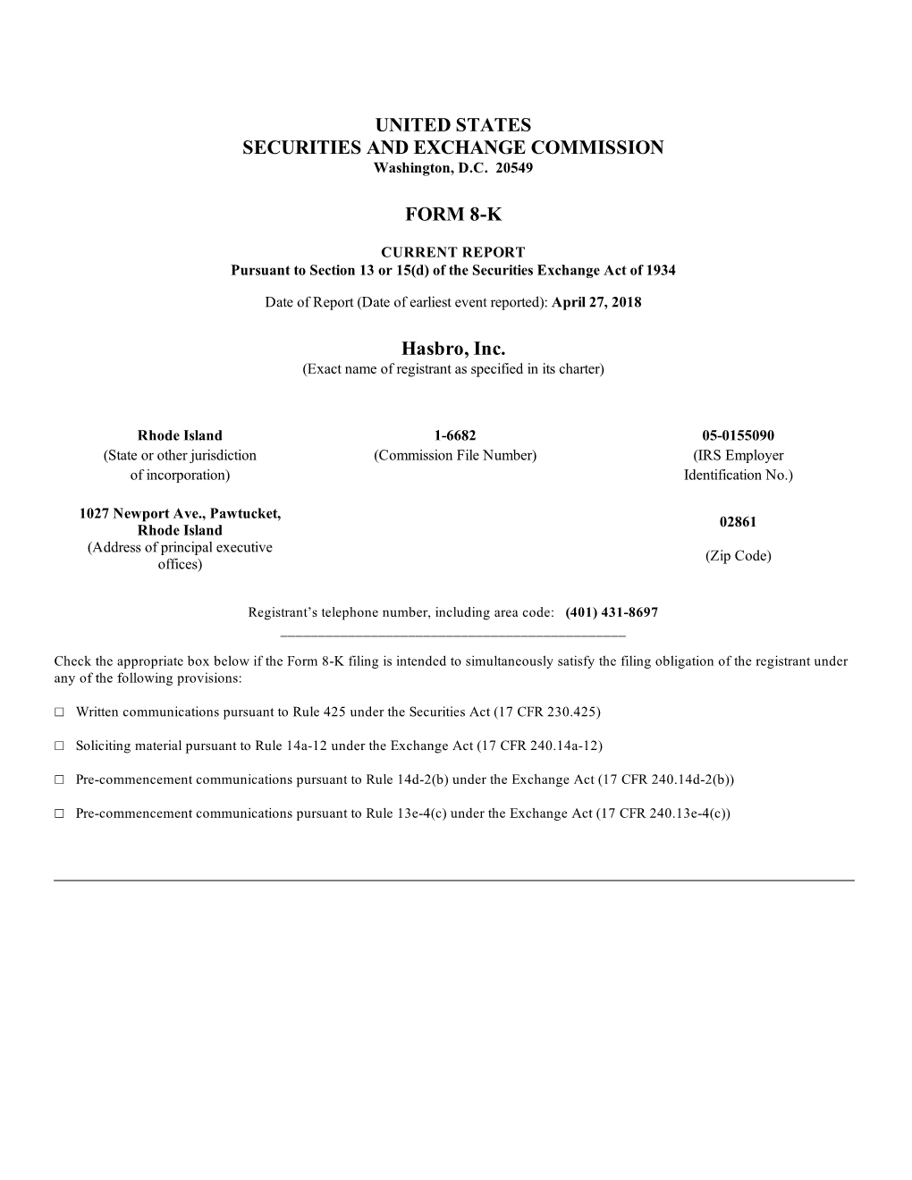 United States Securities and Exchange Commission Form