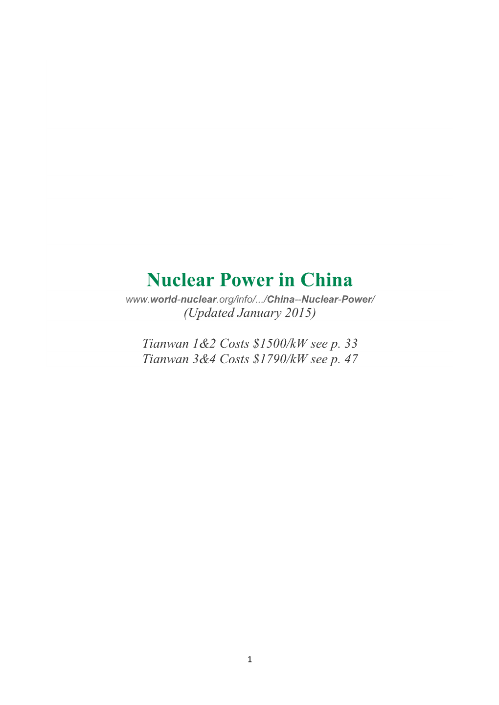 Nuclear Power in China (Updated January 2015)