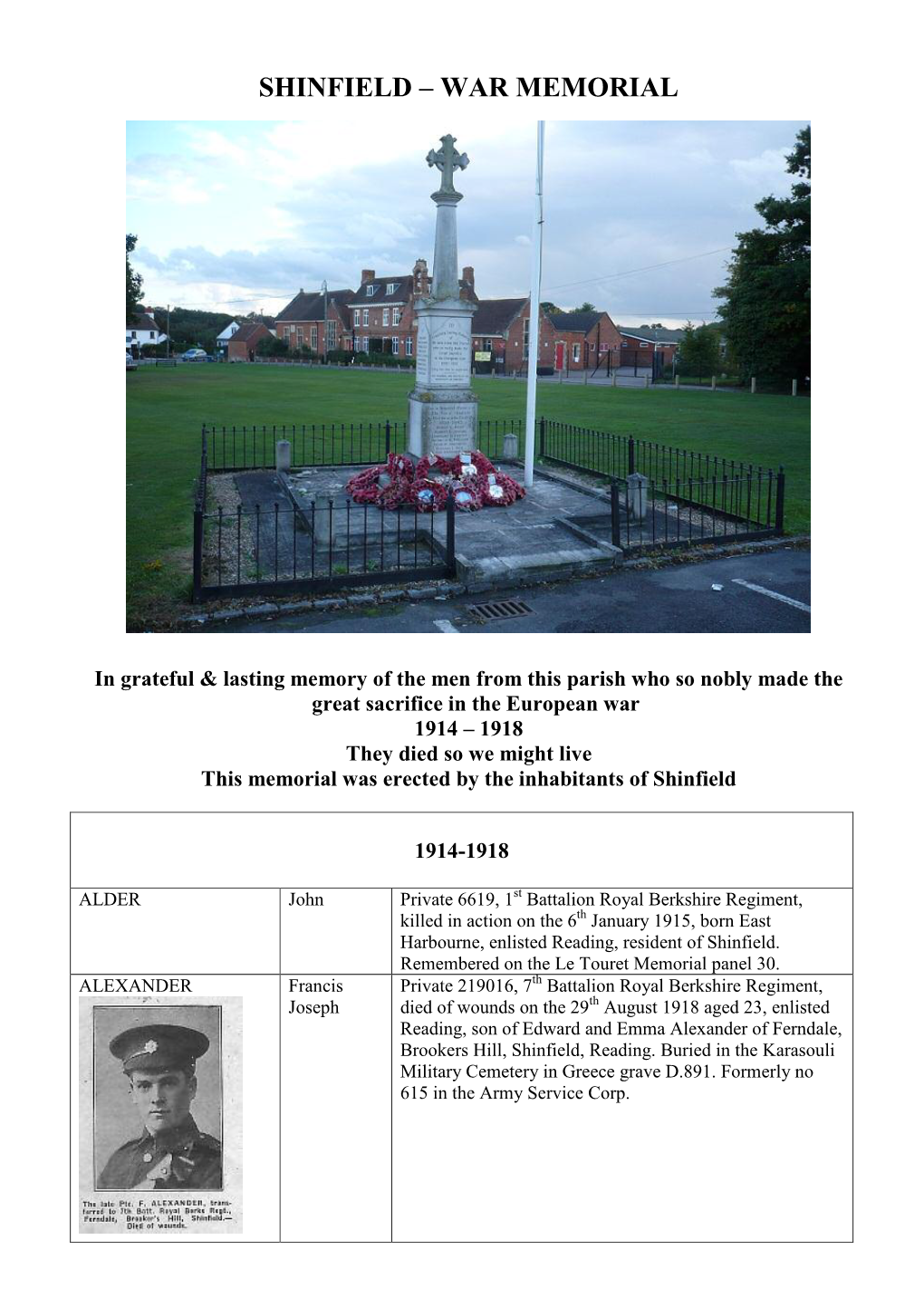 Shinfield – War Memorial