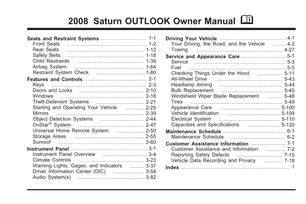 2008 Saturn OUTLOOK Owner Manual M