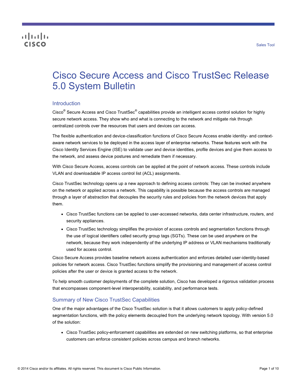 Cisco Secure Access and Cisco Trustsec Release 5.0 System Bulletin