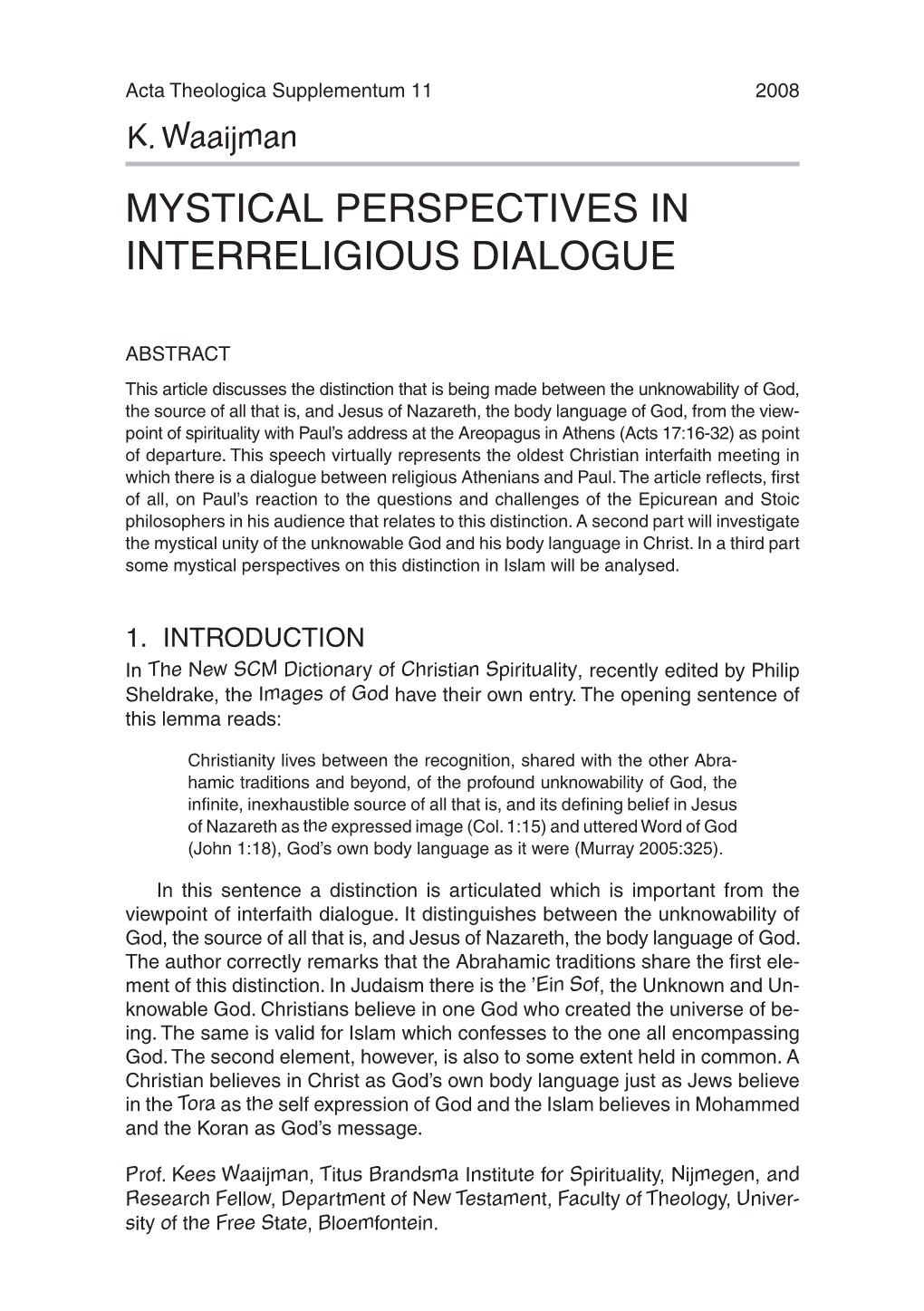 Mystical Perspectives in Interreligious Dialogue