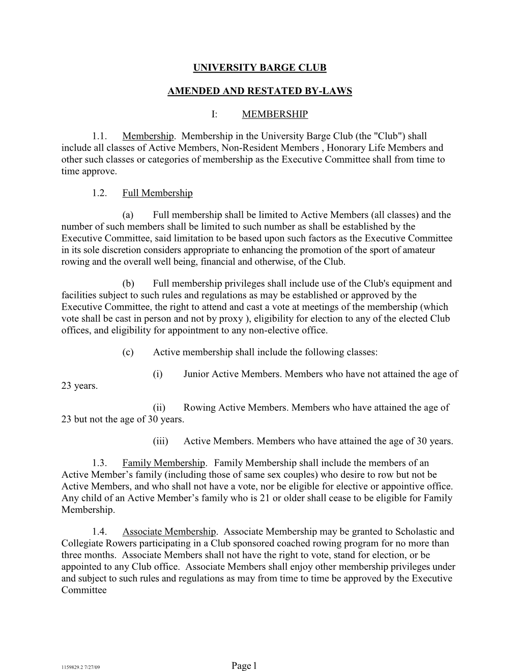 Page1 UNIVERSITY BARGE CLUB AMENDED and RESTATED BY