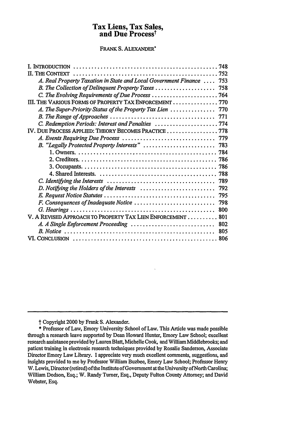 Tax Liens, Tax Sales, and Due Processt