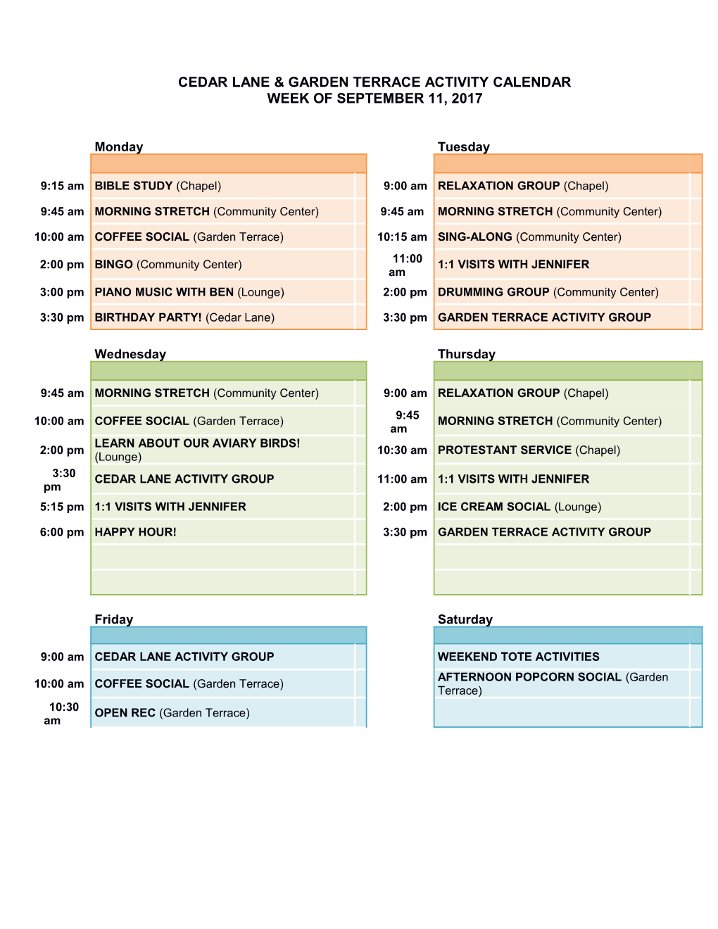 Weekly Appointment Sheet