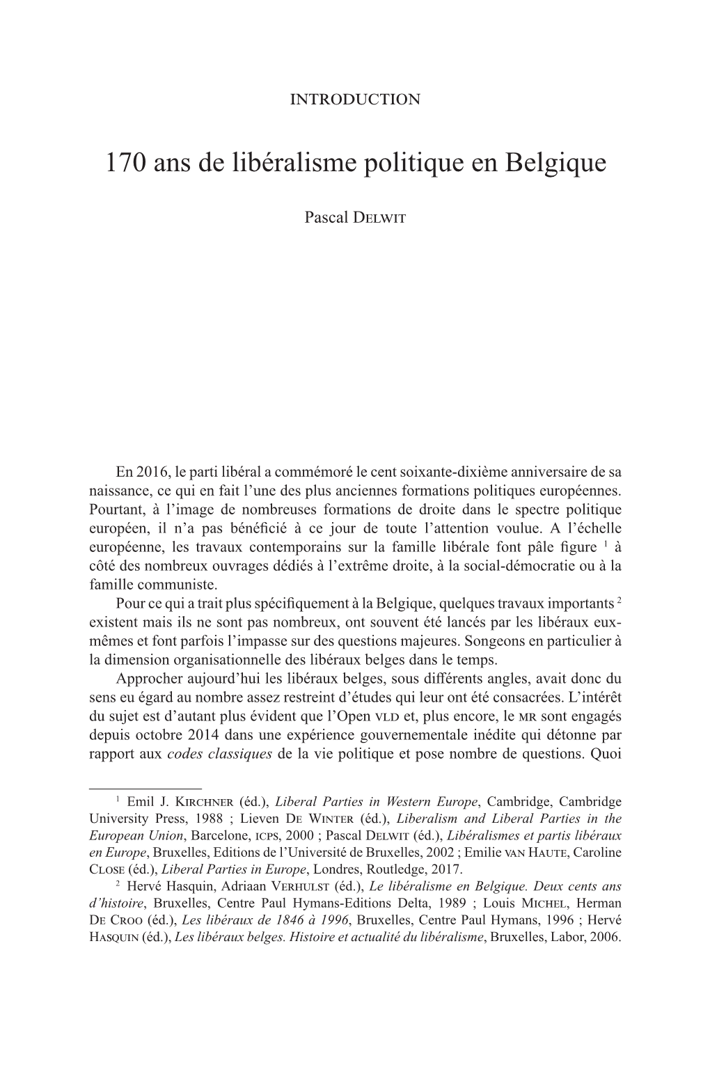 170 Ans De Libéralisme Politique En Belgique