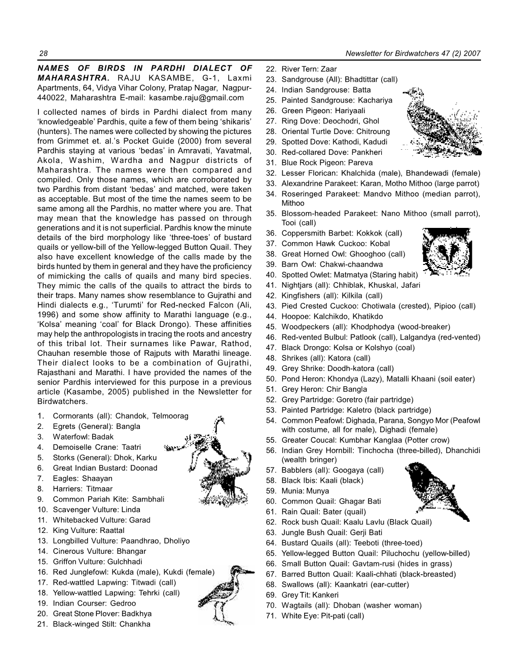 Names of Birds in Pardhi Dialect of Maharashtra