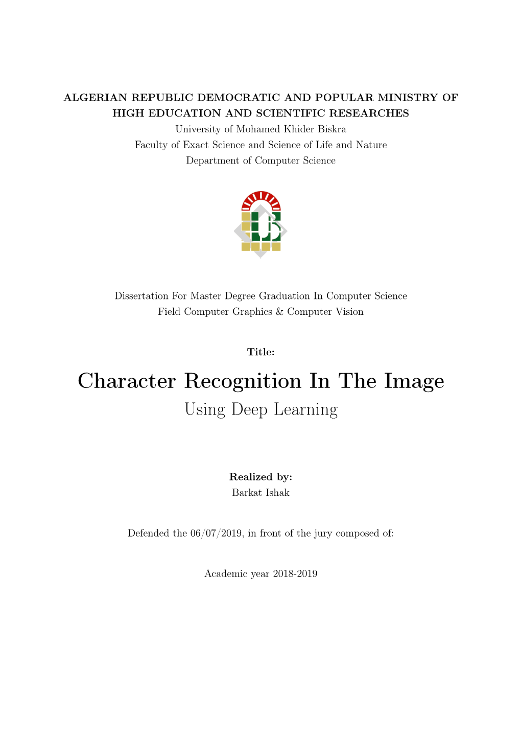 Character Recognition in the Image Using Deep Learning