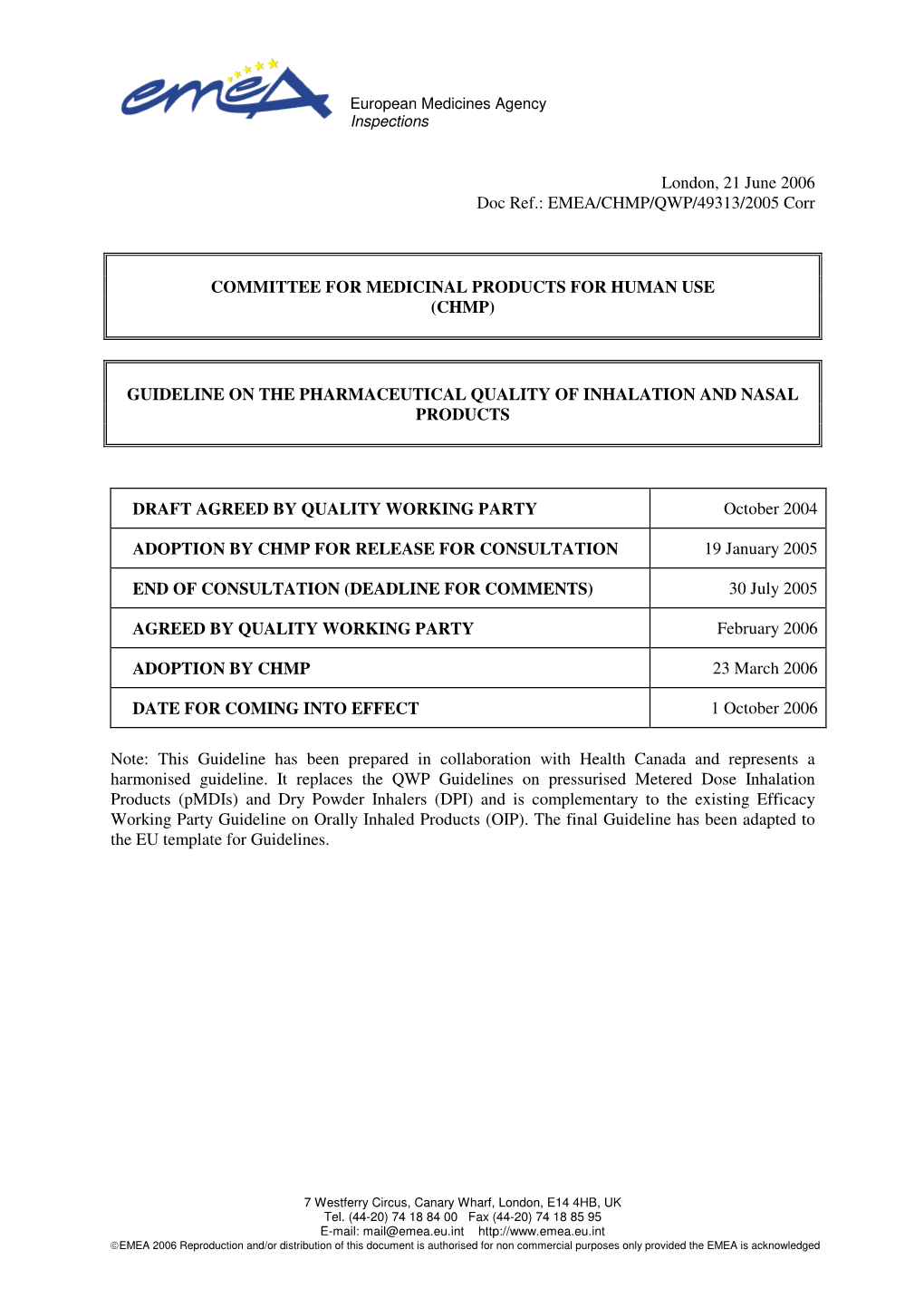 Guideline on the Pharmaceutical Quality of Inhalation and Nasal Products