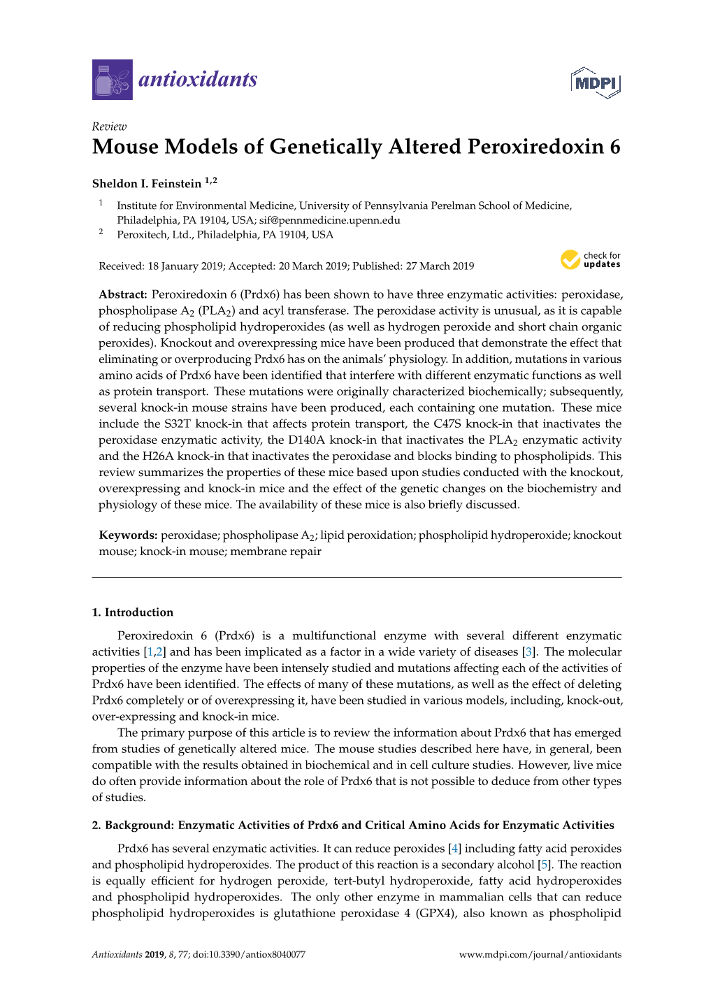 Mouse Models of Genetically Altered Peroxiredoxin 6