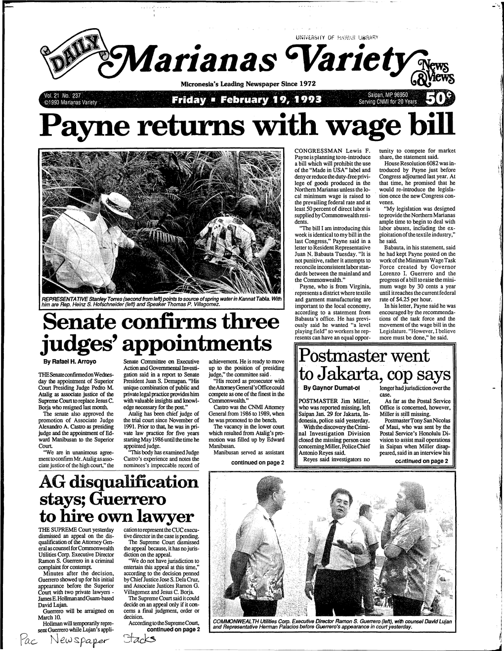 Payne Returns with Wage Bill )