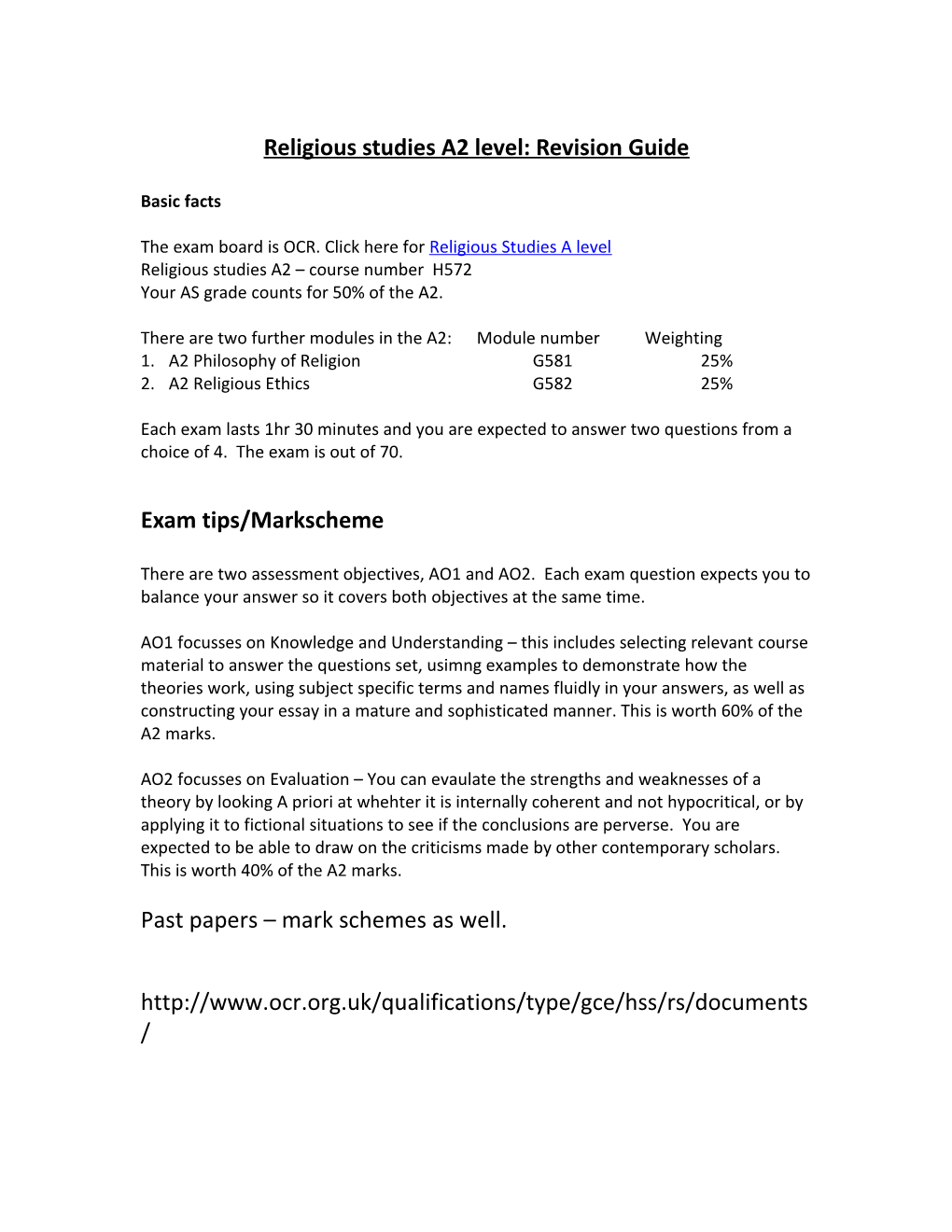 Religious Studies A2 Level: Revision Guide