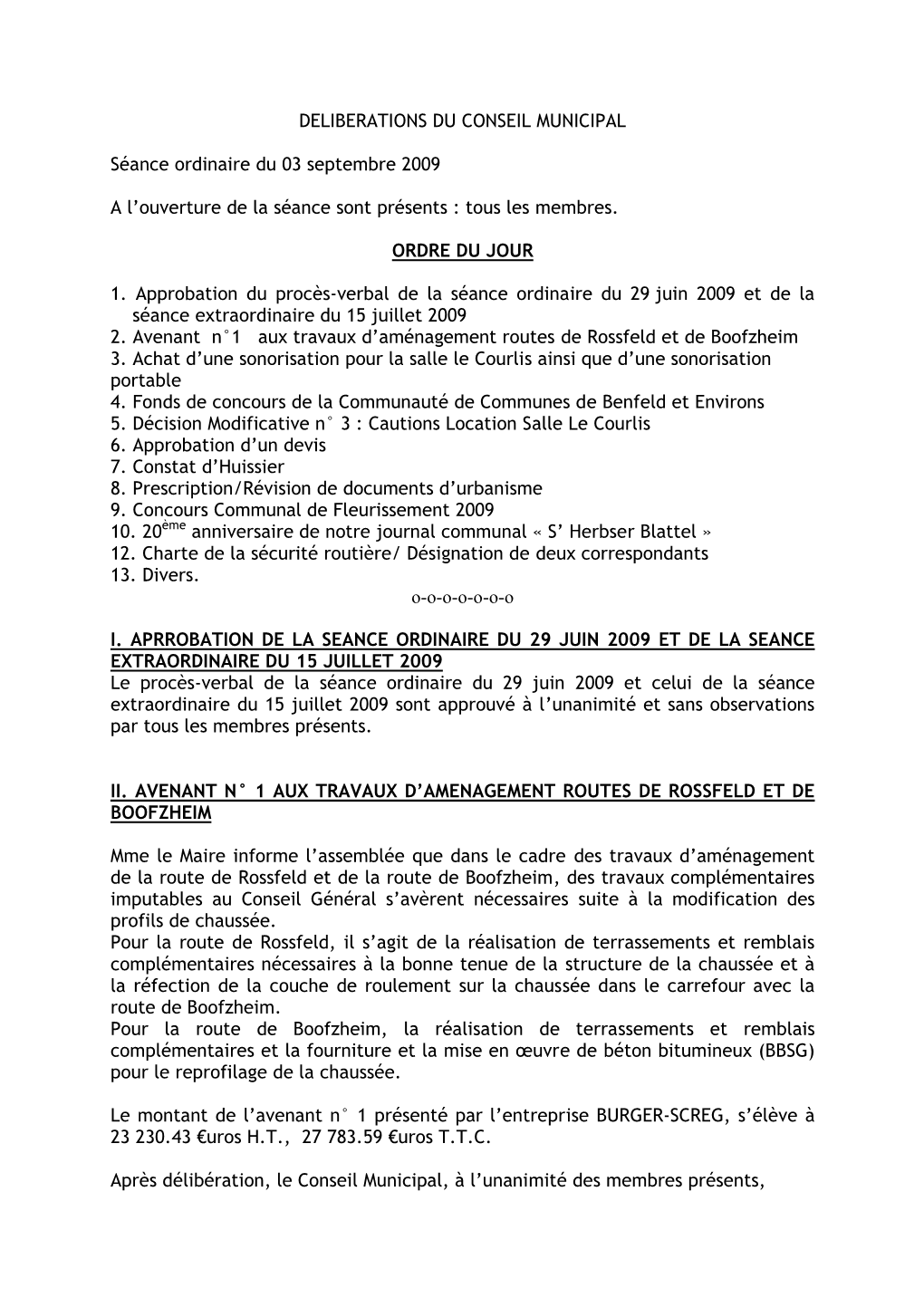 DELIBERATIONS DU CONSEIL MUNICIPAL Séance