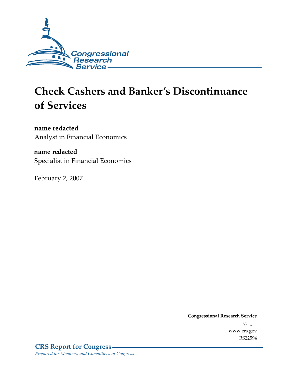 Check Cashers and Banker's Discontinuance of Services