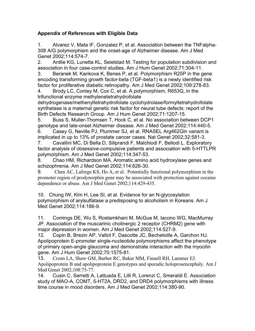 Appendix of References with Eligible Data (Submitted for Peer-Review May Become Available