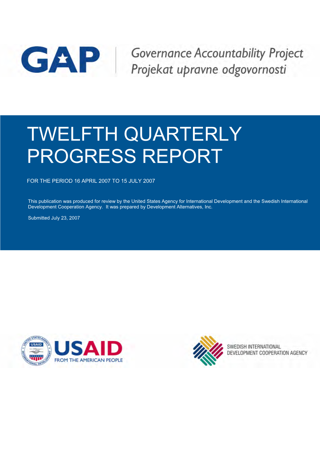 Twelfth Quarterly Progress Report