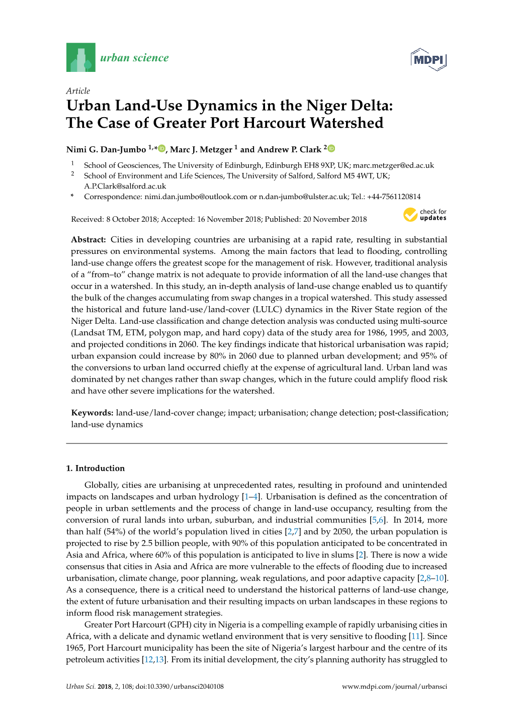 Urban Land-Use Dynamics in the Niger Delta: the Case of Greater Port Harcourt Watershed