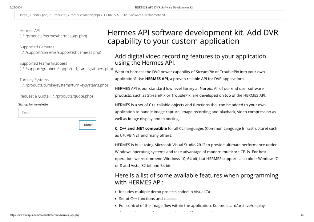 Hermes API Software Development Kit. Add DVR Capability to Your Custom