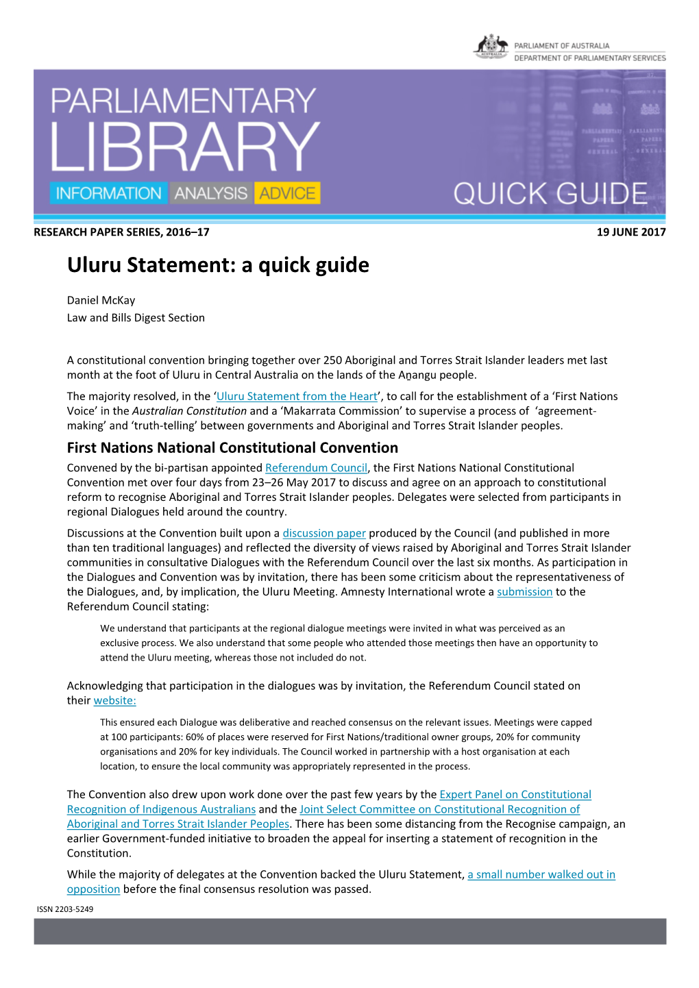 Uluru Statement: a Quick Guide
