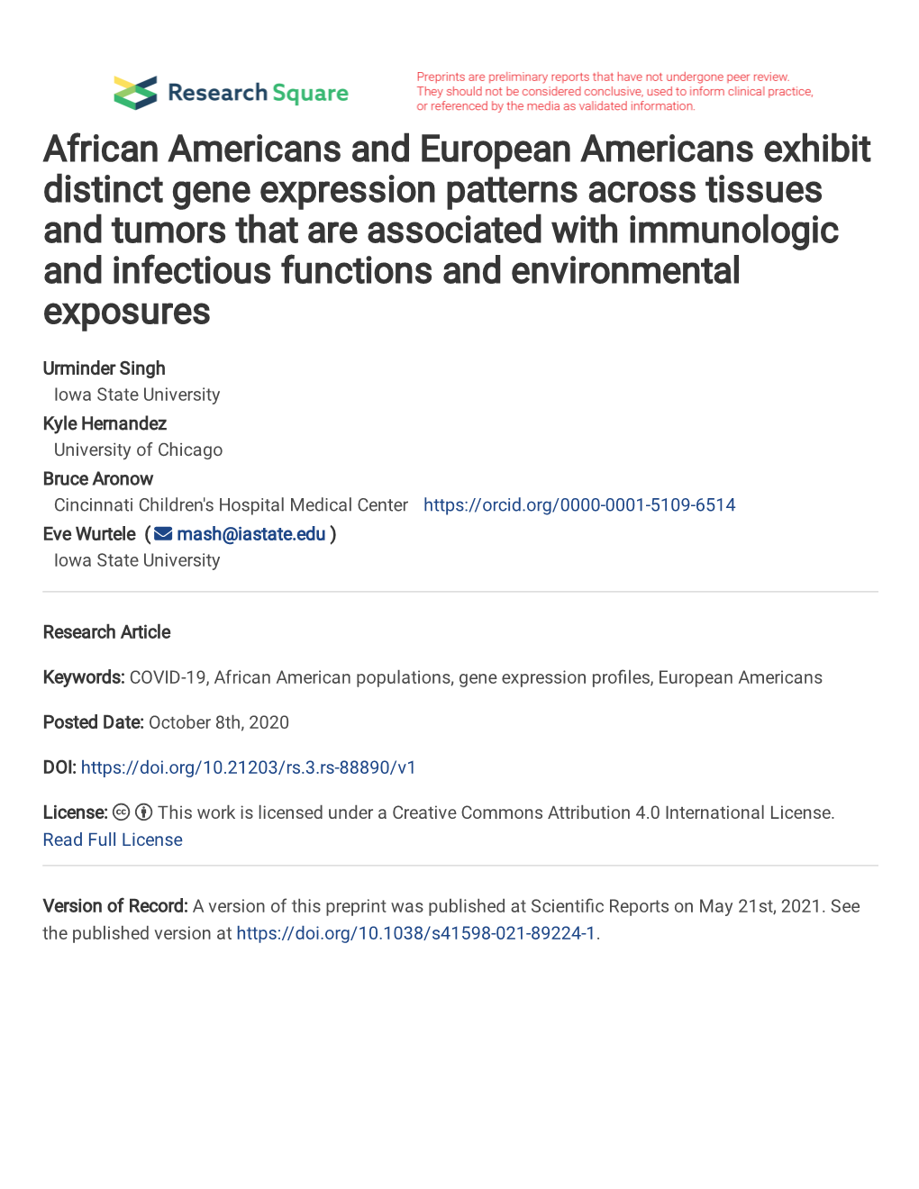 African Americans and European Americans Exhibit Distinct Gene Expression Patterns Across Tissues and Tumors That Are Associated