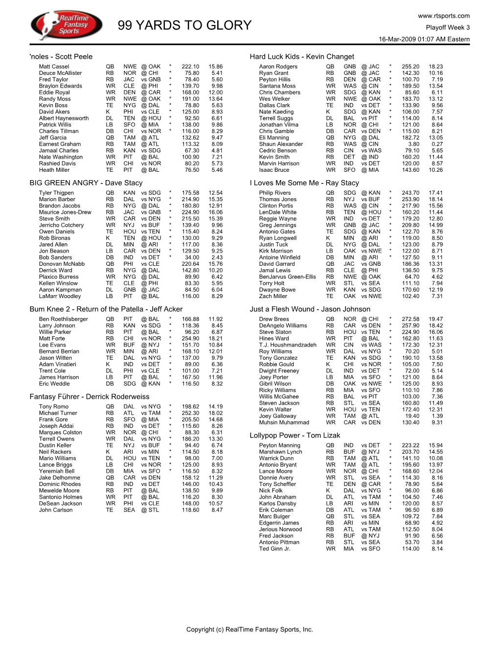 99 YARDS to GLORY Playoff Week 3 16-Mar-2009 01:07 AM Eastern