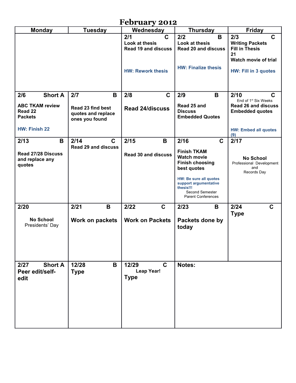 2/1 C Look at Thesis Read 19 and Discuss HW: Rework Thesis