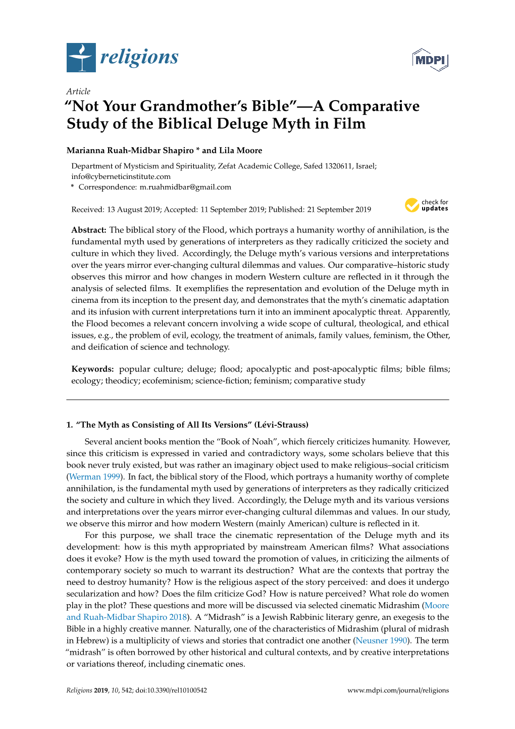 A Comparative Study of the Biblical Deluge Myth in Film