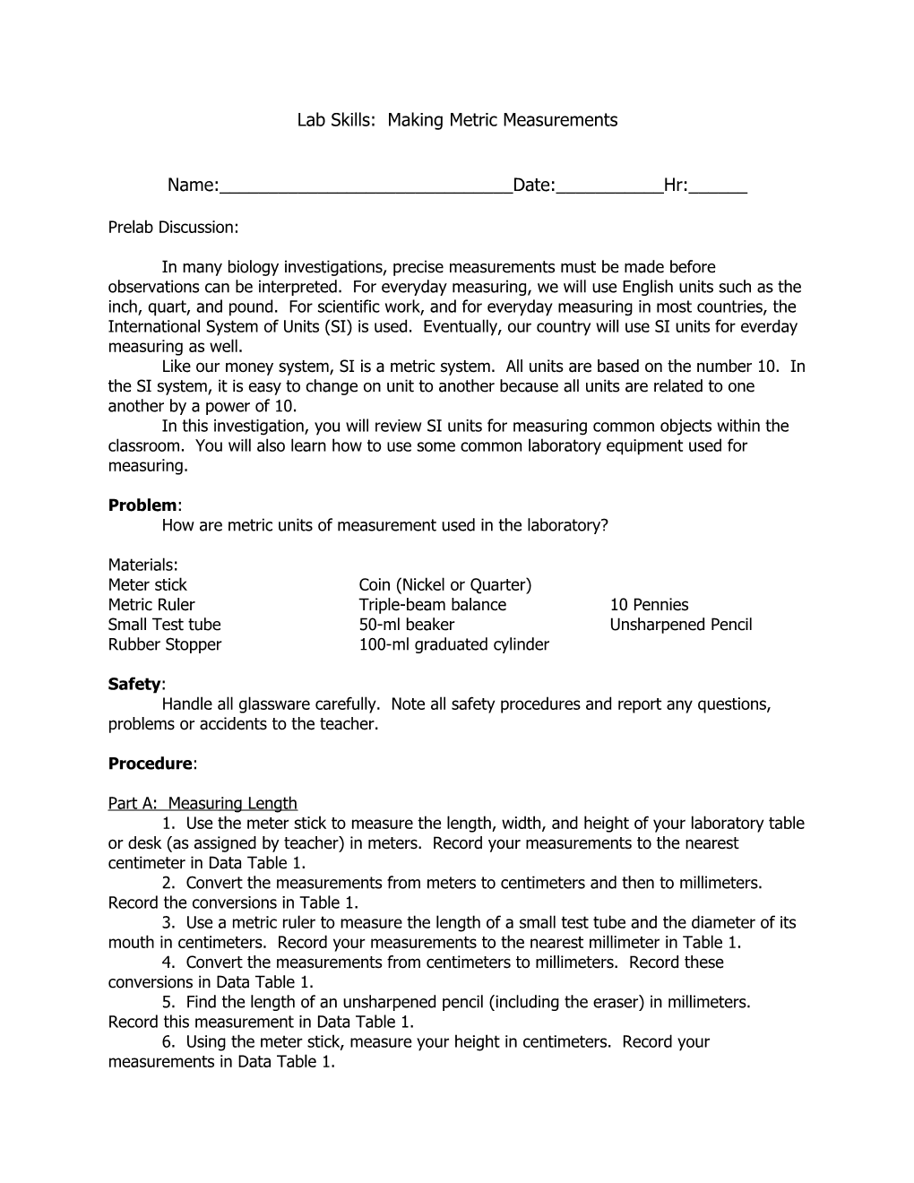 Lab Skills: Making Metric Measurements