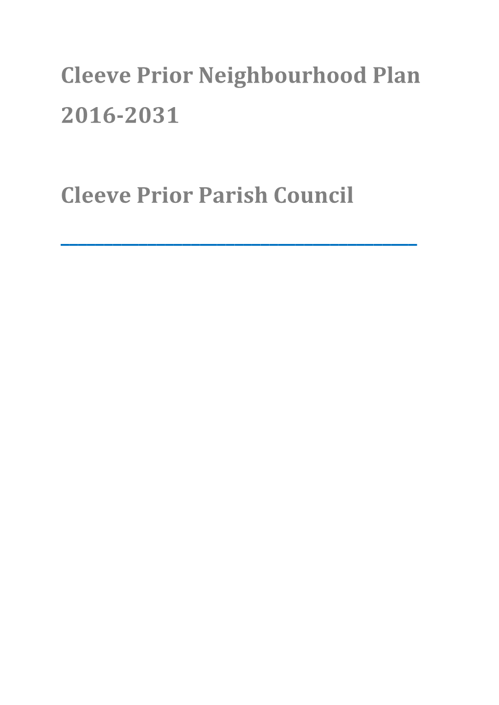 Cleeve Prior Neighbourhood Plan 2016-2031 Cleeve Prior Parish