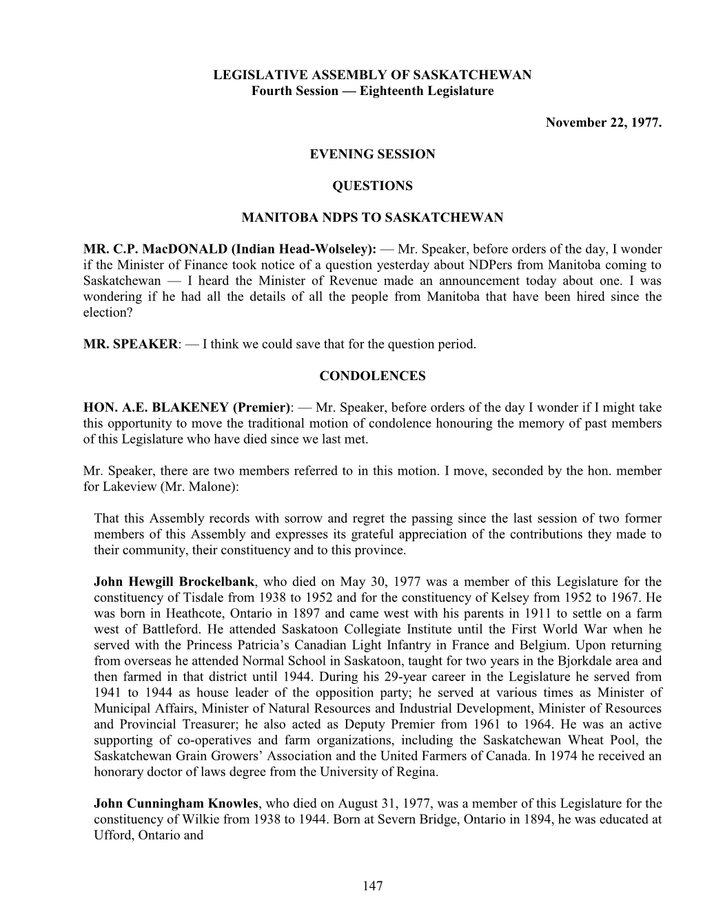 Hansard System in the Commonwealth and Developed Procedures for the New Crown Corporations Committee; Wrote Regularly for the Parliamentary Journals