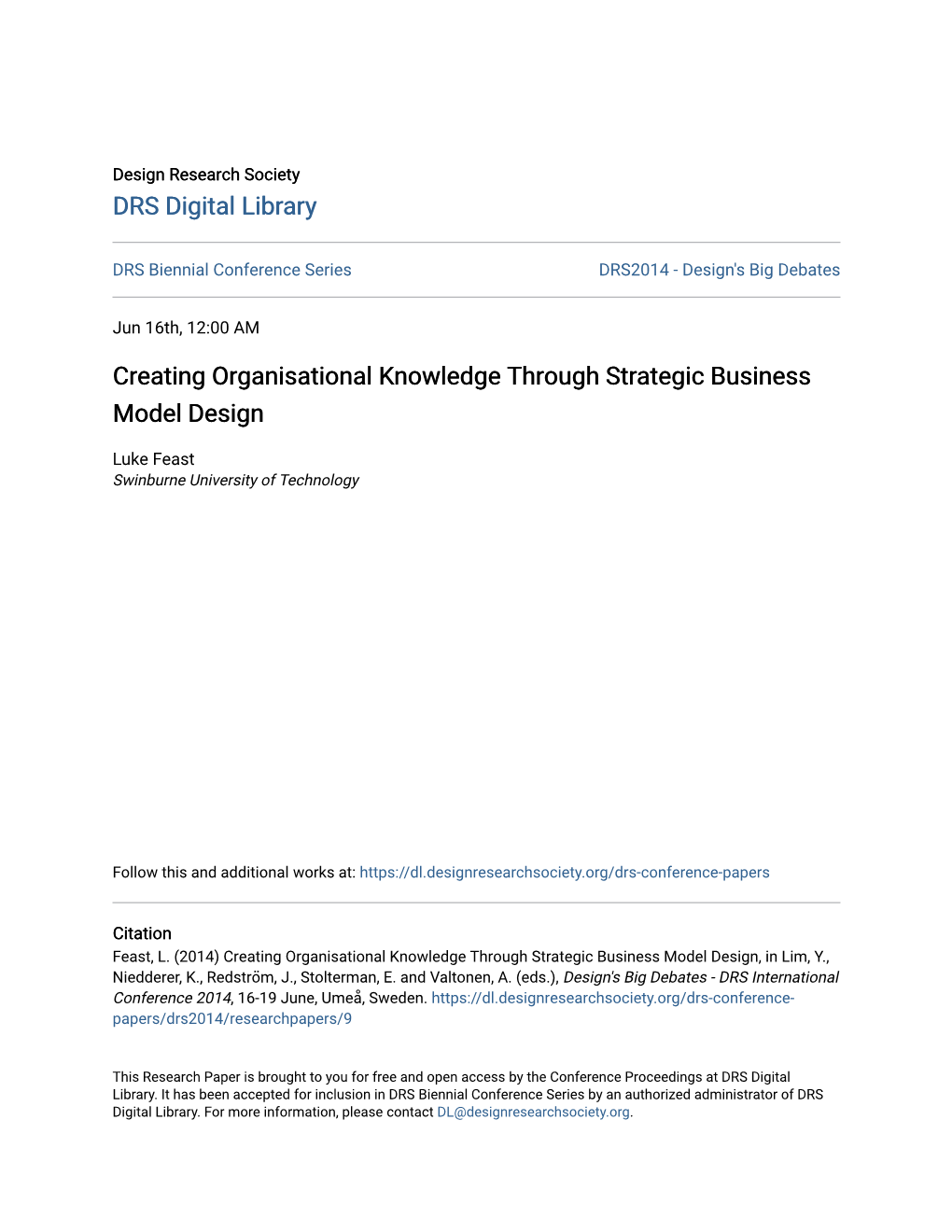 Creating Organisational Knowledge Through Strategic Business Model Design