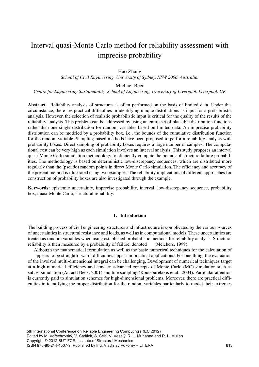 Interval Quasi-Monte Carlo Method for Reliability Assessment with Imprecise Probability