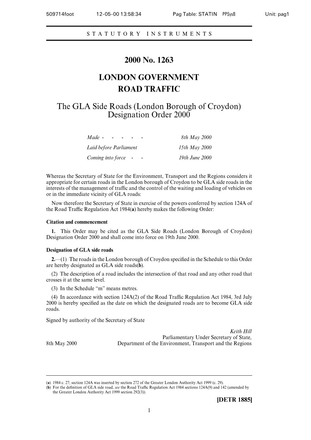 London Borough of Croydon) Designation Order 2000