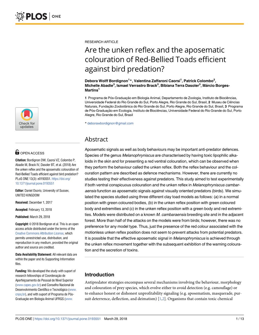 Are the Unken Reflex and the Aposematic Colouration of Red-Bellied Toads Efficient Against Bird Predation?