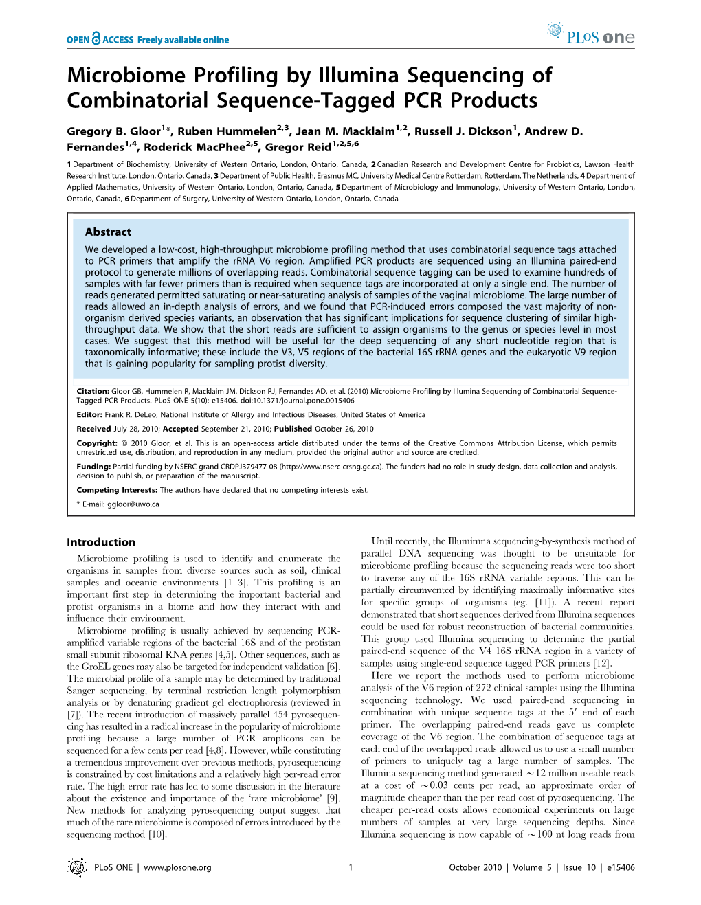 Microbiome Profiling by Illumina Sequencing of Combinatorial Sequence-Tagged PCR Products