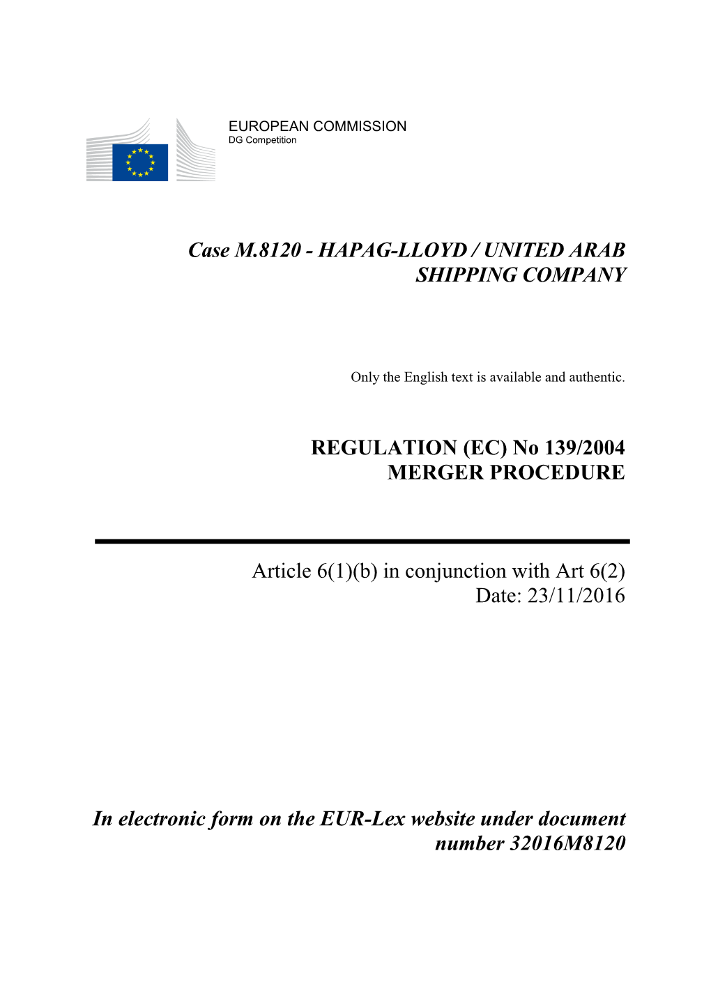Case M.8120 - HAPAG-LLOYD / UNITED ARAB SHIPPING COMPANY